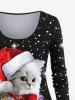 T-shirt Brillant 3D Chat Chanceux de Noël Imprimé de Grande Taille - Noir S
