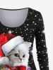 T-shirt Brillant 3D Chat Chanceux de Noël Imprimé de Grande Taille - Noir L