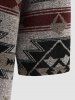Manteau en Laine Imprimé Aztèque Ethnique à Fermeture Éclair - Café profond S