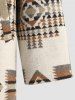 Woolen Aztec Ethnic Geometric Print Pocket Hooded Coat -  