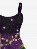 Plus Size Glitter Sparkling Stars Galaxy Christmas Tree Ball Chain Tassel Print Tank Dress -  
