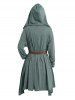 Open Front Long Belted Hooded Top And Solid Color Tank Top Set -  