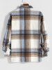 Plaid Checks Colorblock Pocket Design Woolen Turn Down Collar Coat -  