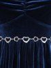 Plus Size Flower Heart Chain Panel Ruched Keyhole Neck Velvet T-shirt -  