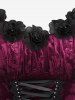Plus Size Floral Trim Lace Up Velvet Embossed Ruched A Line Tank Dress - Rouge foncé 2X | US 18-20