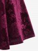 Plus Size Floral Trim Lace Up Velvet Embossed Ruched A Line Tank Dress -  