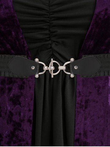 Plus Size Lace Trim Bell Sleeves Ruched Belt Velvet T-shirt