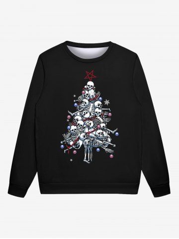 Gothic Skeleton Christmas Tree Ball Star Snowflake Print Pullover Sweatshirt For Men - BLACK - L