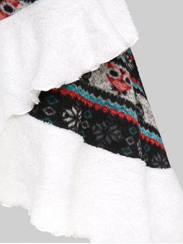 Plus Size Owl Snowflake Striped Christmas Graphic Print Fur Panel High Low Hooded Dress
