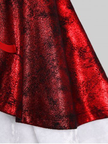 Plus Size Flare Sleeve Glitter PU Grinding Panel Lace Up Ruched Velvet T-shirt