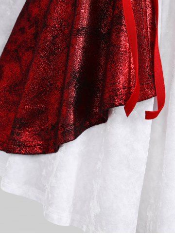 Plus Size Flare Sleeve Glitter PU Grinding Panel Lace Up Ruched Velvet T-shirt