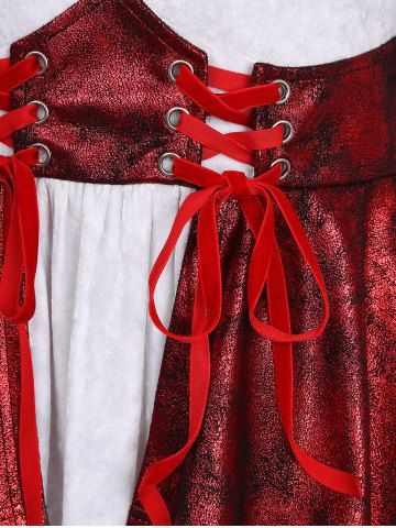 Plus Size Flare Sleeve Glitter PU Grinding Panel Lace Up Ruched Velvet T-shirt