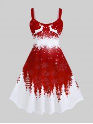 Robe Débardeur en Blocs de Couleurs 3D Flocon de Neige et Sapin de Noël Imprimé de Grande Taille à Paillettes - Rouge 6X