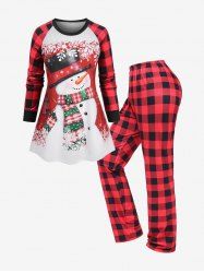 Ensemble de Pyjama Haut Flocon de Neige et Carreaux Imprimé en Blocs de Couleurs de Grande Taille - Rouge XL
