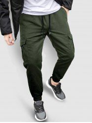 Pantalon Cargo de Jongging en Couleur Unie avec Poches Zippées Design à Cordon - Vert profond XXL