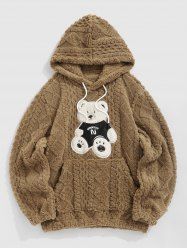Men's Bear Patched Design Argyle Textured Kangaroo Pocket Pullover Hoodie -  
