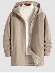 Men's Casual Minimalist Solid Color Zip Fly Hooded Fleece-lined Woolen Long Coat -  