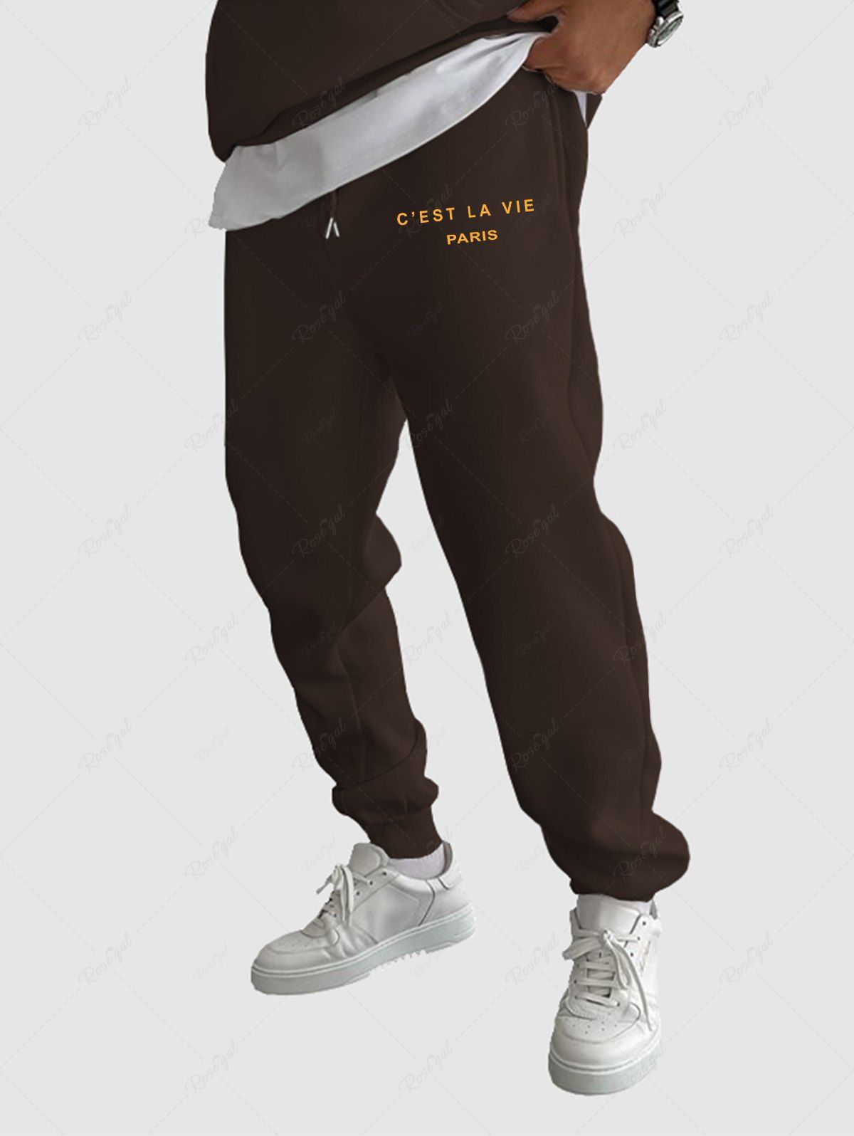 Cheap C'EST LA VIE PARIS Letter Printed Drawstring Fleece-lined Sports Jogger Pants  