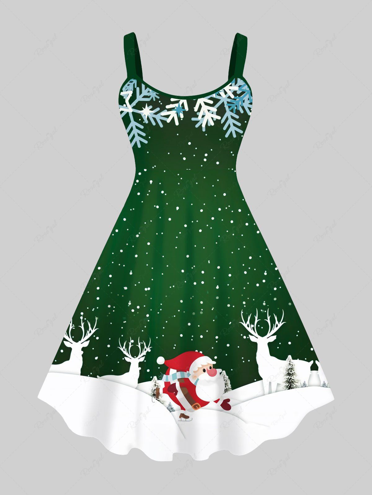 Sale Plus Size Snowflake Santa Claus Elk Print Christmas Tank Dress  