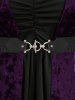 Plus Size Lace Trim Bell Sleeves Ruched Belt Velvet T-shirt -  