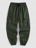 Pantalon Cargo de Jongging en Couleur Unie avec Poches Zippées Design à Cordon - Vert profond XXL