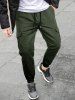 Pantalon Cargo de Jongging en Couleur Unie avec Poches Zippées Design à Cordon - Vert profond XXL