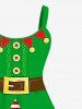 Robe Camouflage Bouclée Rayé 3D avec Boutons de Noël de Grande Taille - Vert 6X