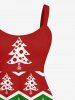 Plus Size Christmas Tree Wavy Colorblock Print Tank Dress -  