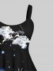 Plus Size Glitter Sparkling Stars Christmas Tree Snowman Snowflake Elk Cloud Print Tank Dress -  