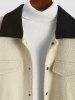 Corduroy Spliced Fluffy Fleece Colorblock Mock Pocket Teddy Jacket -  
