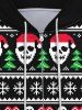 Sweat à Capuche Zippé Imprimé Élément de Noël avec Poches Rayées - Noir 3XL