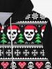 Sweat à Capuche Zippé Imprimé Élément de Noël avec Poches Rayées - Noir 6XL