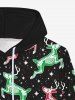 Gothic Colorful Christmas Elk Stars Print Pocket Drawstring Pullover Fleece Lining Hoodie For Men -  