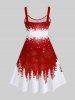 Plus Size Christmas Tree Elk Snowflake Colorblock Glitter 3D Print Tank Dress -  