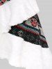 Robe à Capuche de Noël Haute Basse Panneau Rayé Flocon de Neige et Hibou Imprimés de Grande Taille - Noir 3X | US 22-24