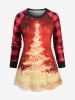 Ensemble de Pyjama Haut Sapin de Noël Imprimé 3D de Grande Taille à Paillettes et Pantalon à Carreaux - Rouge L