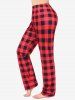 Ensemble de Pyjama Haut Sapin de Noël Imprimé 3D de Grande Taille à Paillettes et Pantalon à Carreaux - Rouge 2XL