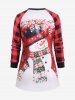 Plus Size Christmas Snowman Snowflake Colorblock Print Top and Plaid Pants Pajama Set -  
