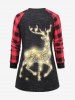 Plus Size Christmas Elk Glitter Print Top and Plaid Pants Pajama Set -  