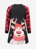 Ensemble Pyjama à Carreaux avec Imprimé Etoiles Lumineuses et Élan de Noël Grande-Taille - Rouge XL