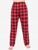 Ensemble Pyjama à Carreaux avec Imprimé Etoiles Lumineuses et Élan de Noël Grande-Taille - Rouge XL