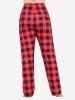 Ensemble Pyjama à Carreaux avec Imprimé Etoiles Lumineuses et Élan de Noël Grande-Taille - Rouge XL