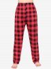 Ensemble Pyjama à Carreaux avec Imprimé Etoiles Lumineuses et Élan de Noël Grande-Taille - Rouge 2XL