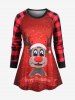Plus Size Christmas Elk Star Glitter 3D Print Top and Plaid Pants Pajama Set -  