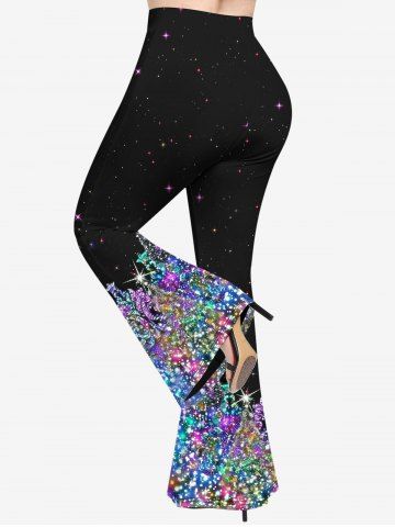 Plus Size Christmas Tree Star Galaxy Glitter Sequins 3D Print Disco Flare Pants