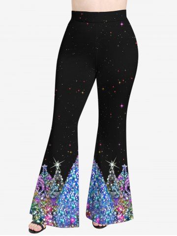 Plus Size Christmas Tree Star Galaxy Glitter Sequins 3D Print Disco Flare Pants