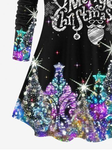 Plus Size Christmas Hat Tree Santa Claus Snowflake Sequins Glitter 3D Print T-shirt