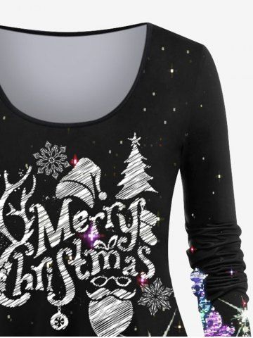 Plus Size Christmas Hat Tree Santa Claus Snowflake Sequins Glitter 3D Print T-shirt