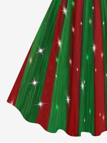 Plus Size Christmas Snowflake Colorblock Bowknot Lace Trim Glitter 3D Print Tank Dress