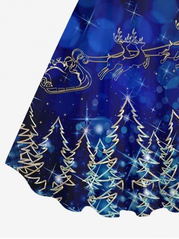 Plus Size 3D Chain Buckle Glitter Sparkling Christmas Tree Elk Snowflake Galaxy Print Ombre Tank Dress